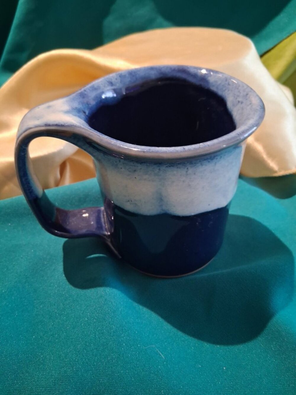 Vintage Bay Pottery Blue & White Drip Glaze Stoneware Coffee Mug Signed